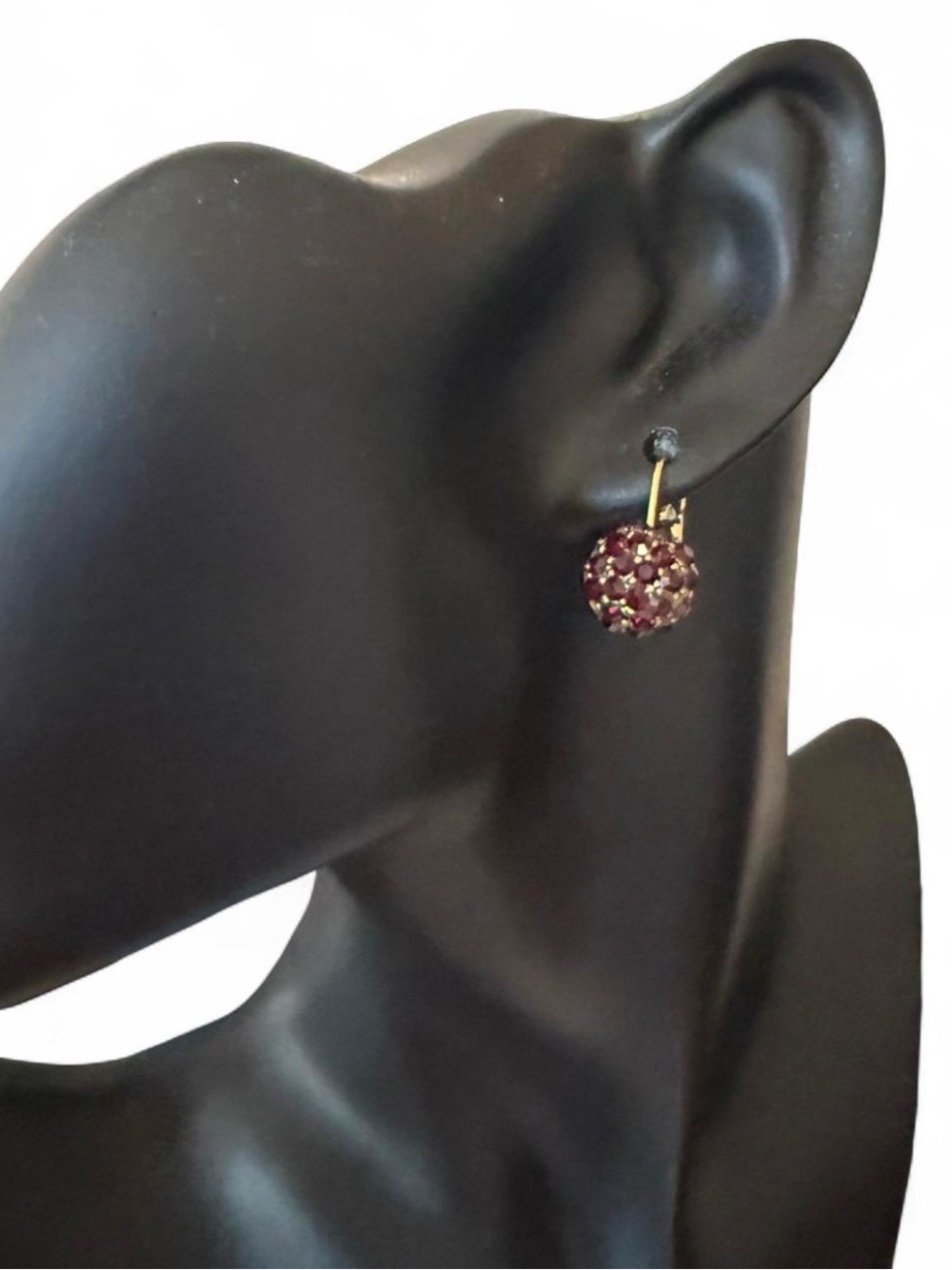 Vintage Red Gemstone Gold Ball Paddle Back Clip On Earrings